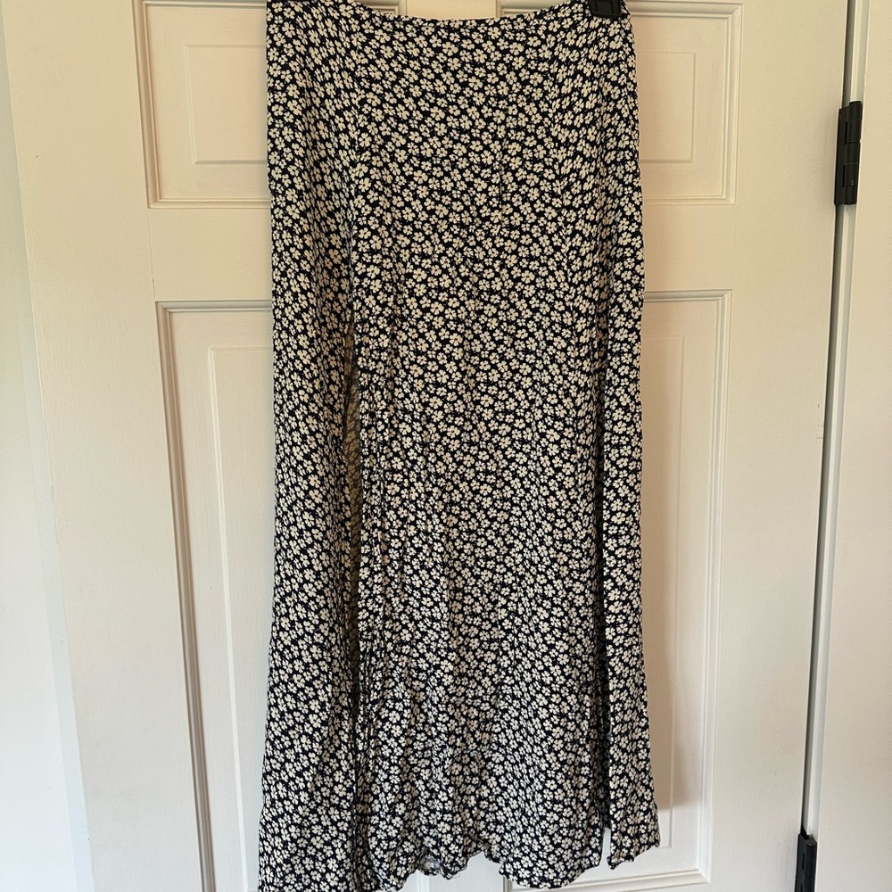 Reformation Navy and White Floral Maxi Skirt